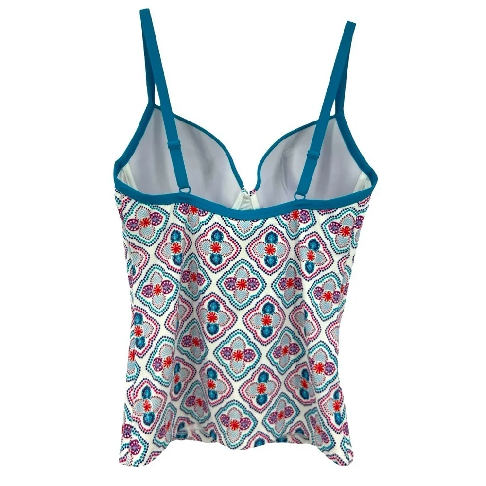 NWT’S glorious British style tankini top aqua,red and navy blue size 34DD